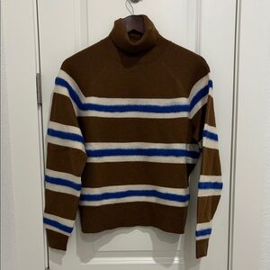 J. Crew Brown Turtleneck Sweater with Blue and White Stripes